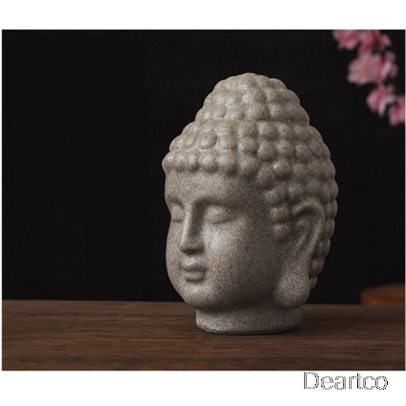 Deartco 15Cm Zandsteen Wit Boeddha Hoofd Standbeeld Boeddha Beeldjes Home Decor Hars India Religieuze Boeddha Hoofd Sculptuur Thailand