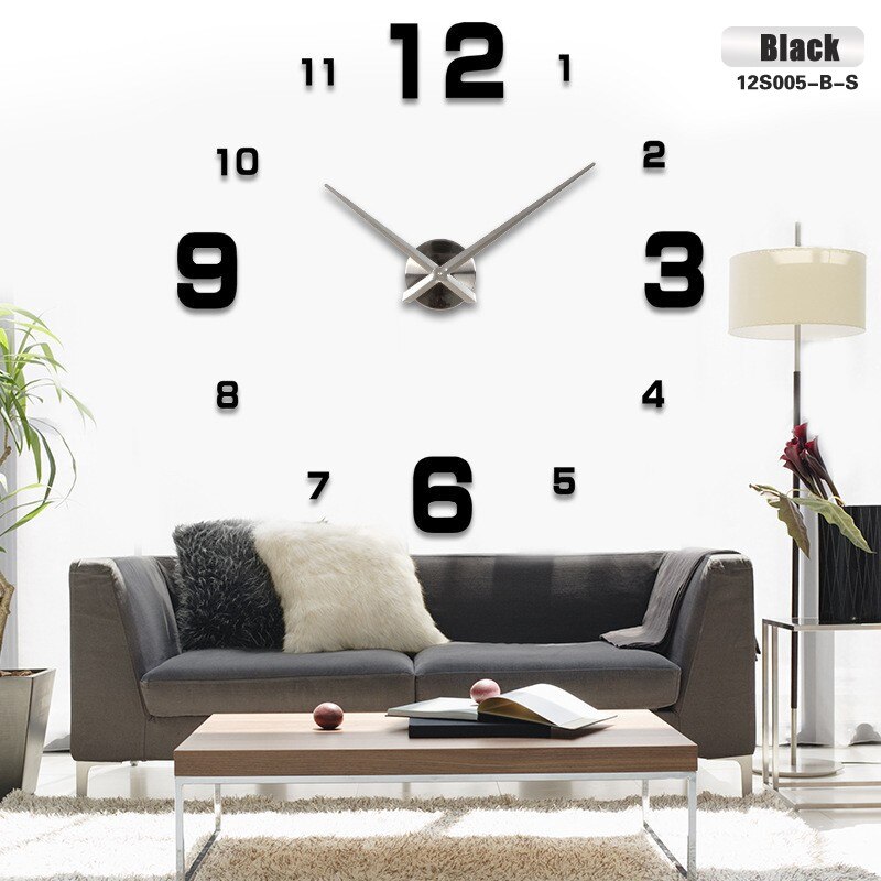 3D wall clock clocks reloj de pared watch 3d diy Acrylic mirror Stickers Quartz Modern Home Decoration: Black S / 47inch