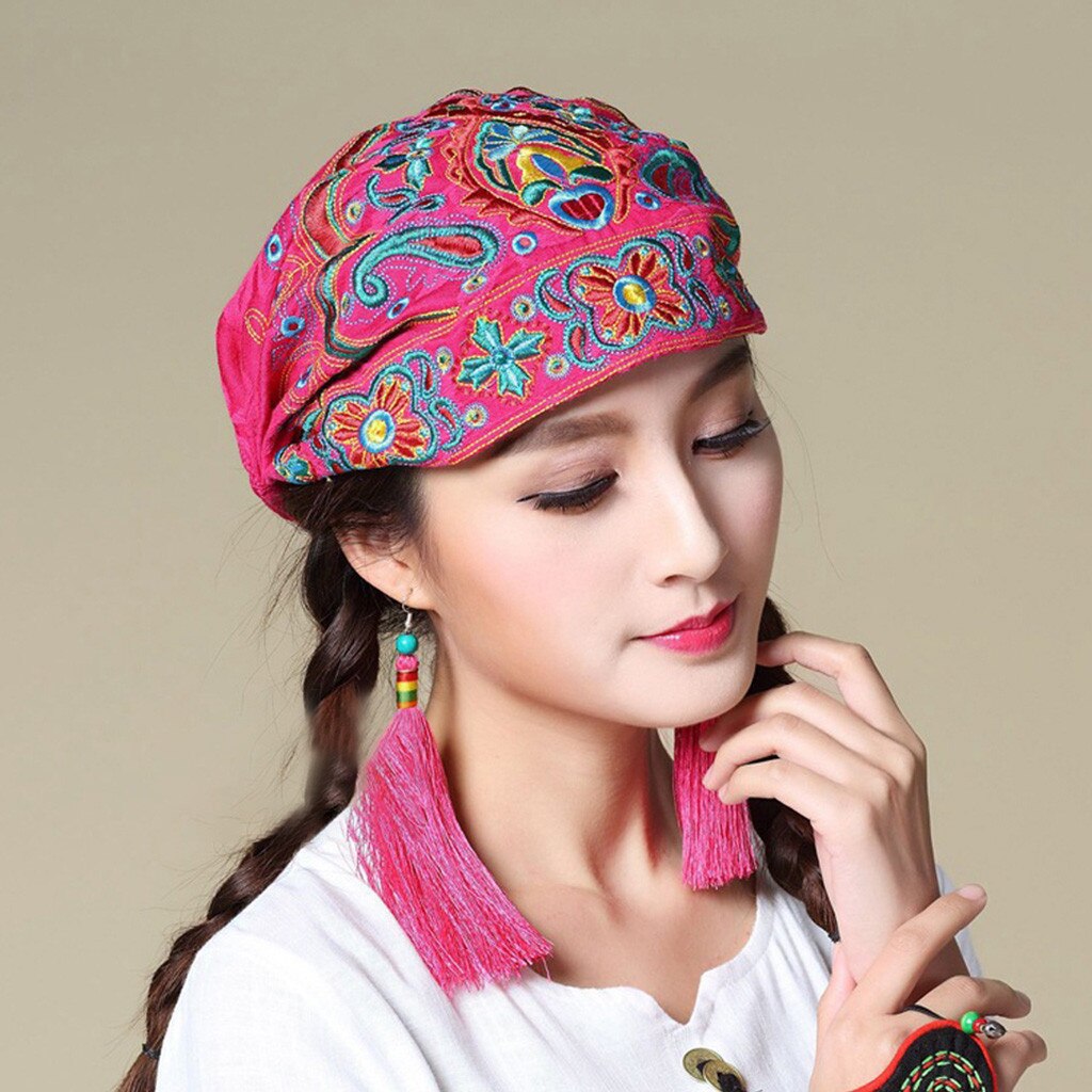 Casquette de cyclisme pour femmes, Style mexicain ethnique Vintage, broderie de fleurs, bandana imprimé rouge, chapeau de soleil: Hot Pink