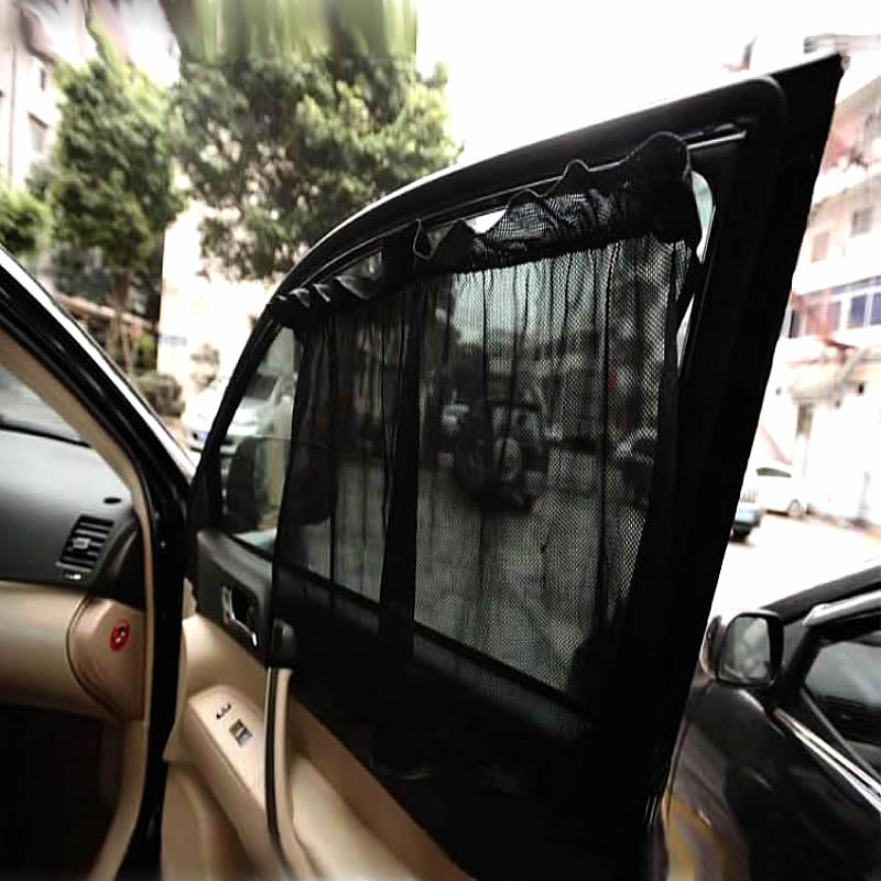 2 Stks/set Zwarte Mesh Stof Car Auto Gordijn Zonnescherm Set UV Bescherming Side Gordijn maat ongeveer 40*70 cm