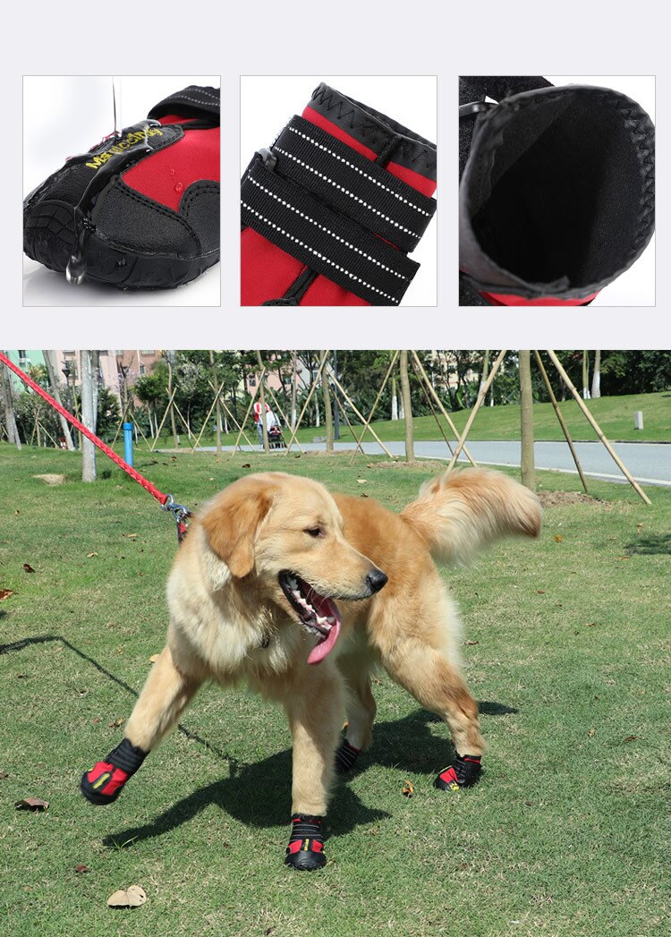 4 stks/partij Hond Schoenen Outdoor Sport Beschermen Waterdichte Reflecterende Anti-slip Grote Huisdier Schoenen Rubber Honden Laarzen Schoeisel Laarsjes