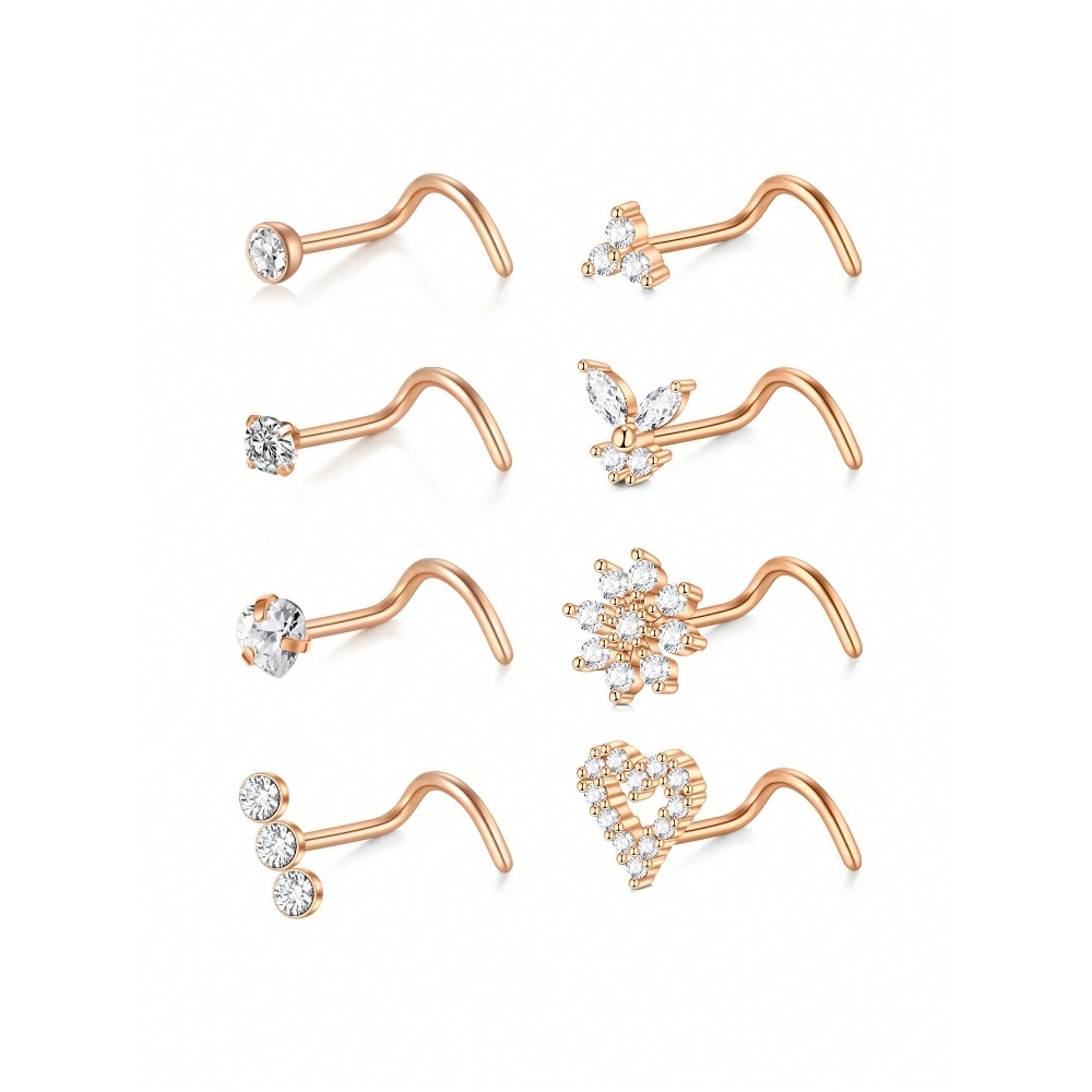 8Pcs/Set Nose Studs Rings For Women 18G 20G Corkscrew L Shaped Nose Screw Studs Nose Rings Studs Surgical Steel Nostril Nose Pie: Black Gun Plated