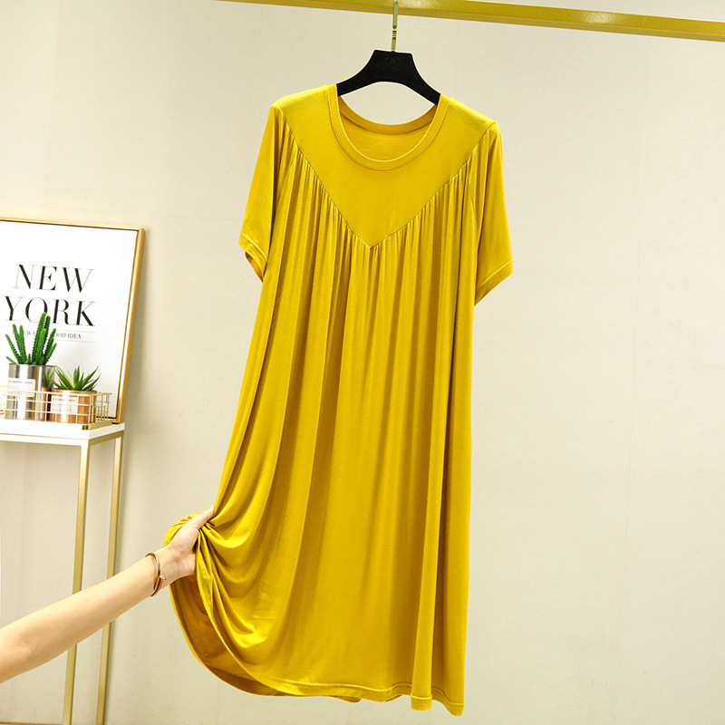 Summer Nightgowns Women Large Size Loose Long Casual Homewear Sleepwear Dresses Female Short Sleeve Modal Nightdress Women 130KG: XL / Yellow