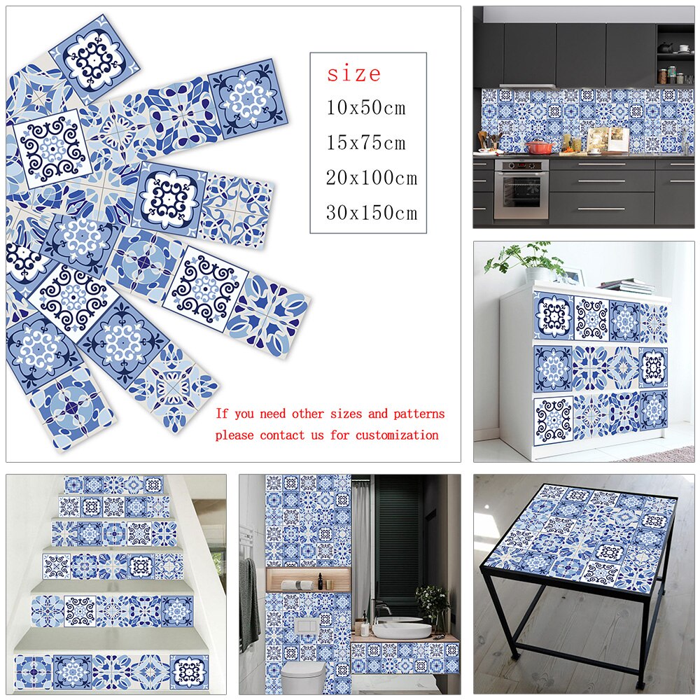 10/15/20/30cm Blau Streifen Fliesen Zauberstab Aufkleber Schlecht Küche Glas Fenster Heimat Dekor Tapete schälen & Stock Vinyl Kunst Wandbild