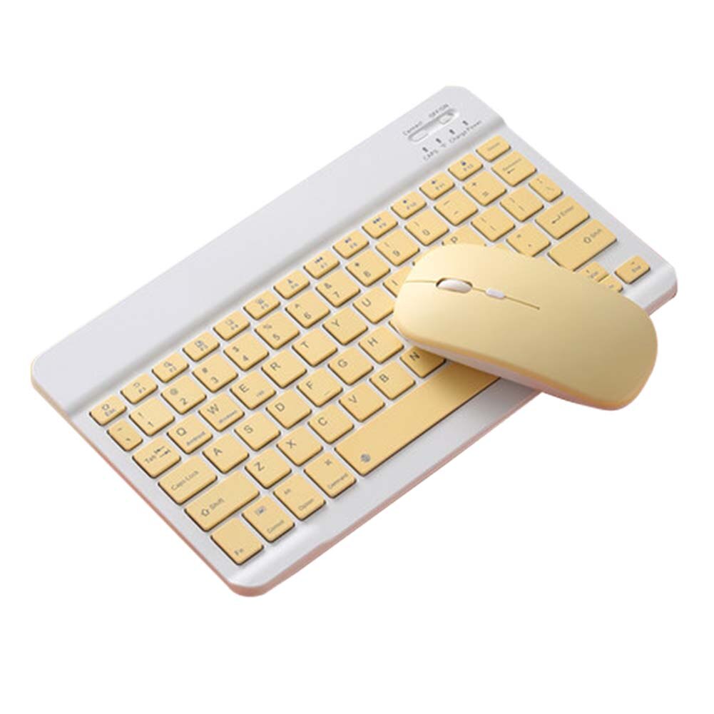 Ensemble de claviers de souris Bluetooth, pour tablette de téléphone portable Ipad, universel, Ultra-fin, sans fil rose: Yellow Set