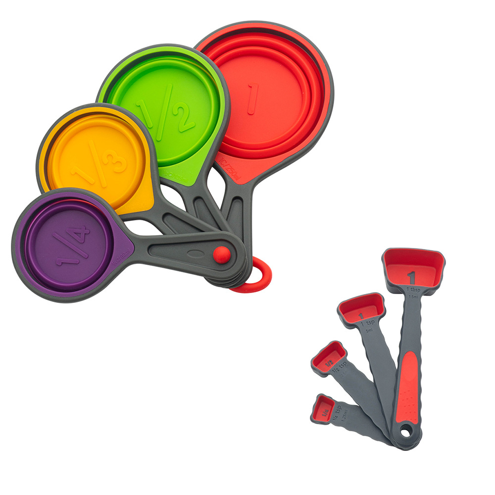 4pcs Measuring Cups And Measuring Spoon Scoop Plastic Handle Kitchen Measuring Tool Multi Purpose Spoons Cup Measuring: Colorful suit