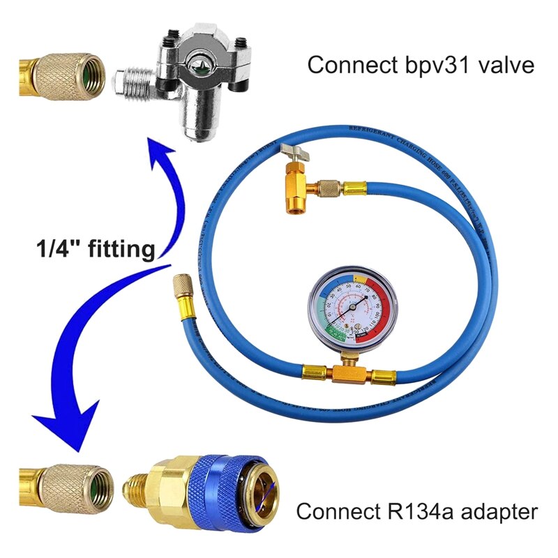 R134a kølemiddelopladningsslange med måler  r12 ro r134a hurtig adapter & bpv 31 ventil