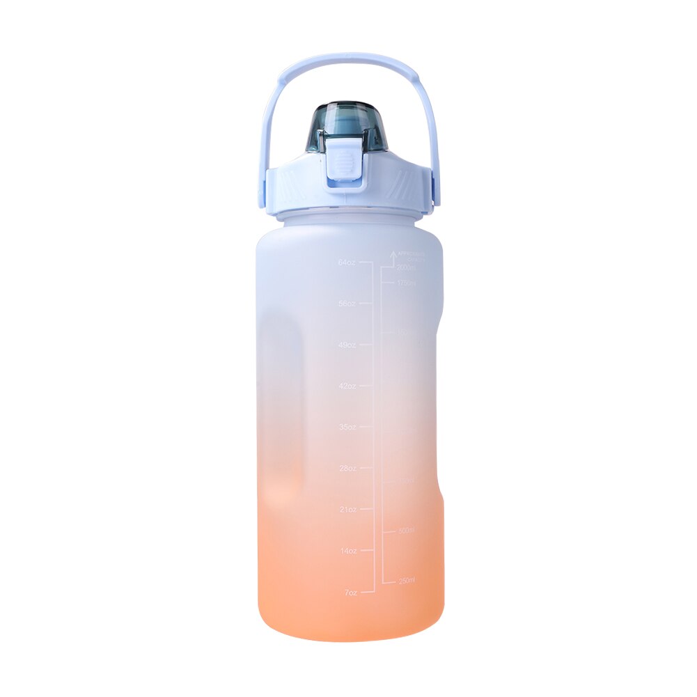 2000ml Wasser Flasche Shaker Sport Mit Zeit Marker Kunststoff Reise Fahrrad Milch Tee Saft Stroh Kürbis Tragbare Tassen: Blau