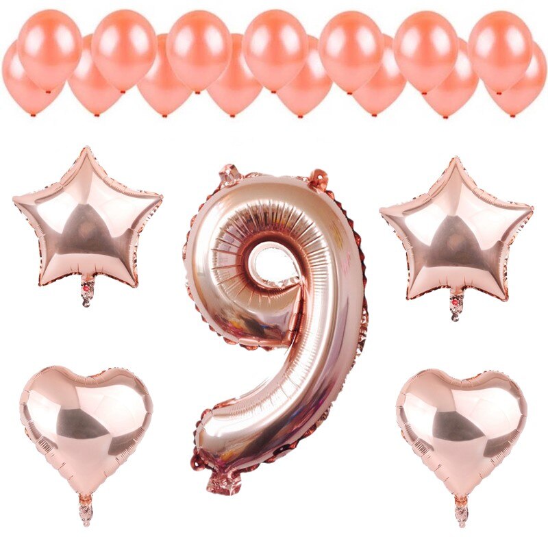 20pcs Rose Gold Foil Latex Balloon Set 1-9 Number/Star/Heart Balloons DIY Wedding Anniversary Birthday Decoration Baby Shower: set 9