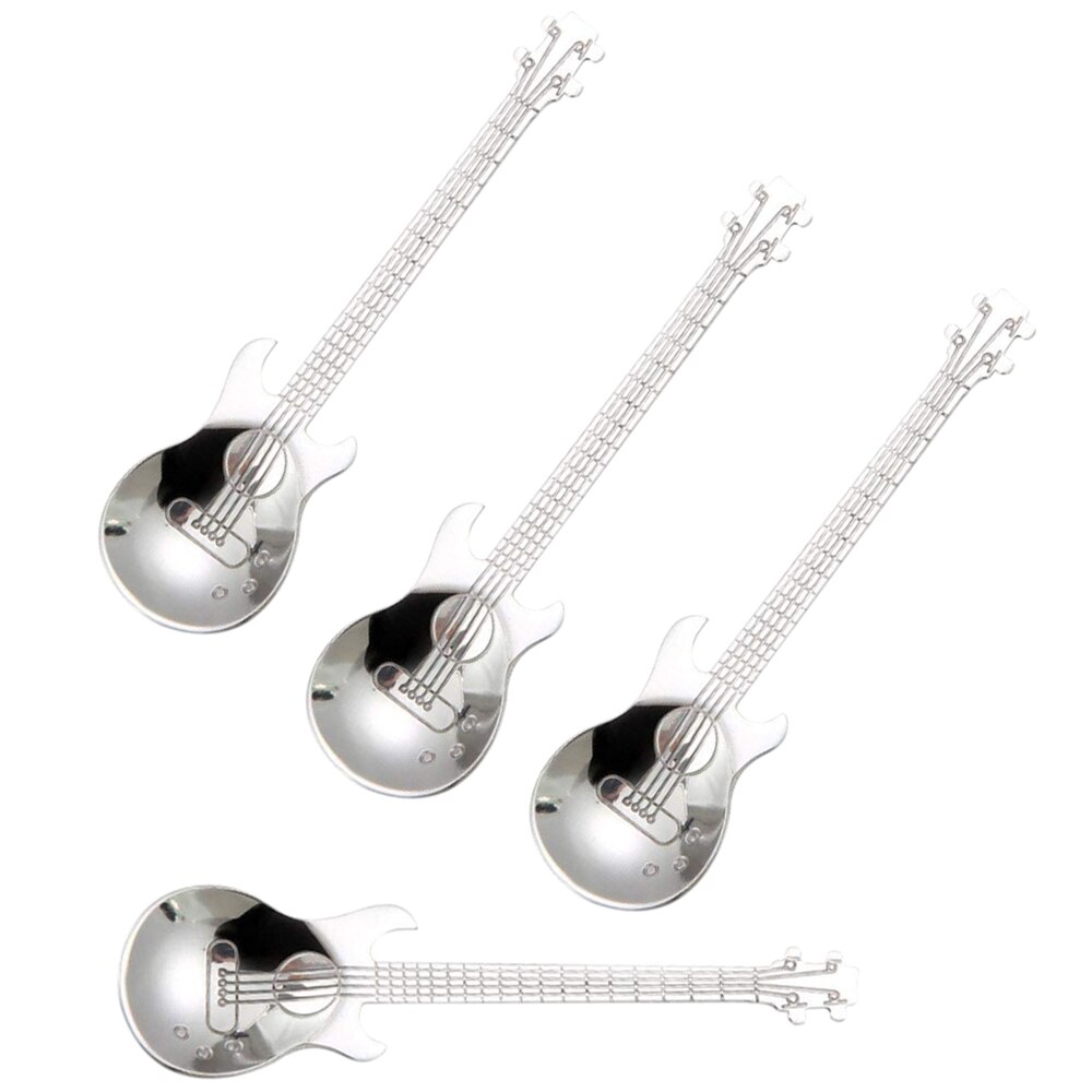 Gitaar Koffie Theelepels, 4 Pcs Roestvrij Staal Muzikale Koffielepels Theelepels Mengen Lepels Suiker Lepel (Zilver)