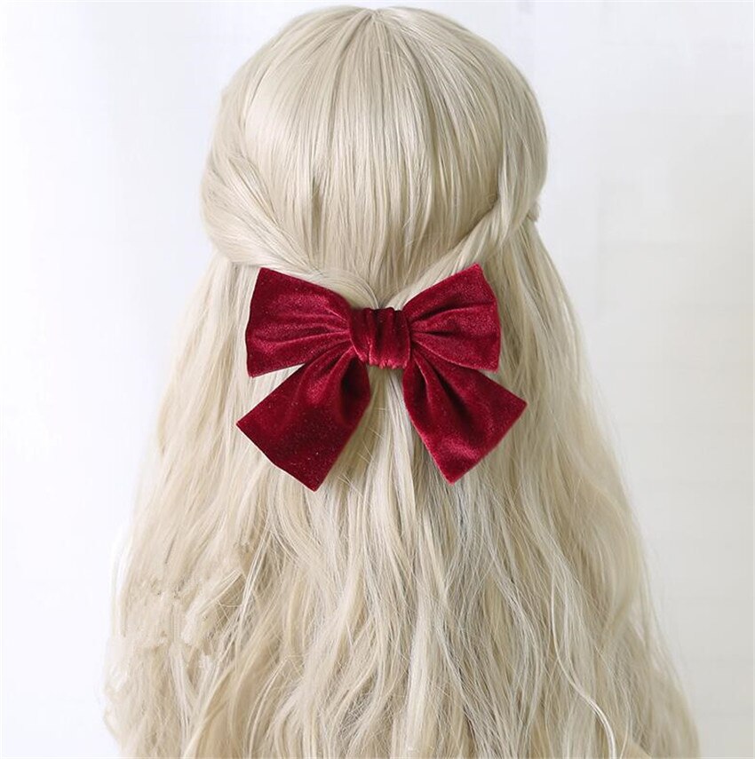Horquilla Retro de terciopelo para niña, horquilla de Princesa con lazo grande, accesorios para el cabello de Lolita, B1712: color 1