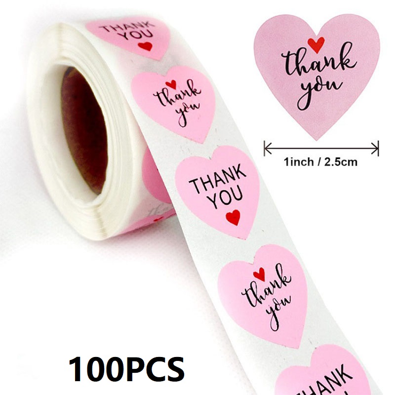 100-500PCS Thank You Stickers Rolling Merci Children's Stickers for Business Packaging Home Made Love Heart Shaped Sticker: Dark Grey