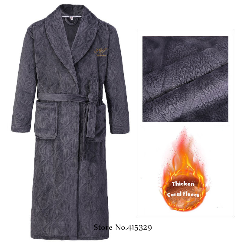Bata tipo kimono de talla grande 3Xl 4Xl, ropa de casa de invierno para hombre, albornoz de lana Coral, batas de ducha, ropa de dormir gruesa y holgada