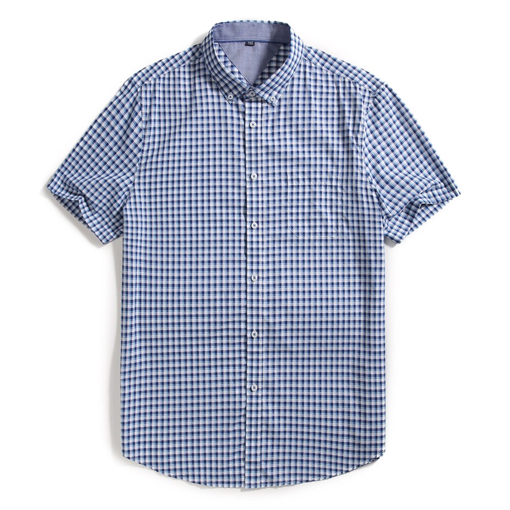 100% de algodón para hombre, camisa de manga corta, 8XL, 7XL, 7XL, de talla grande, informal, holgada, a cuadros, para trabajo de negocios, ropa de: Azul / 8XL or 215