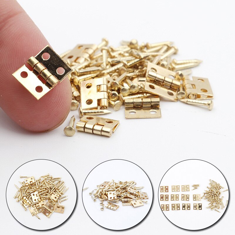 10 Pcs/lot 10*8mm Mini Cabinet Drawer Hinge Butt Hinge Copper Gold 4 Small Small Hinge Hole Hand Tools Furniture Hardware