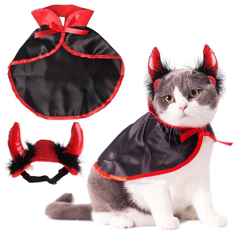 Kæledyr kat cosplay kappe kostume horn halloween kæledyr kostumer sød cosplay vampyr kappe kappe hund kasket med cosplay horn
