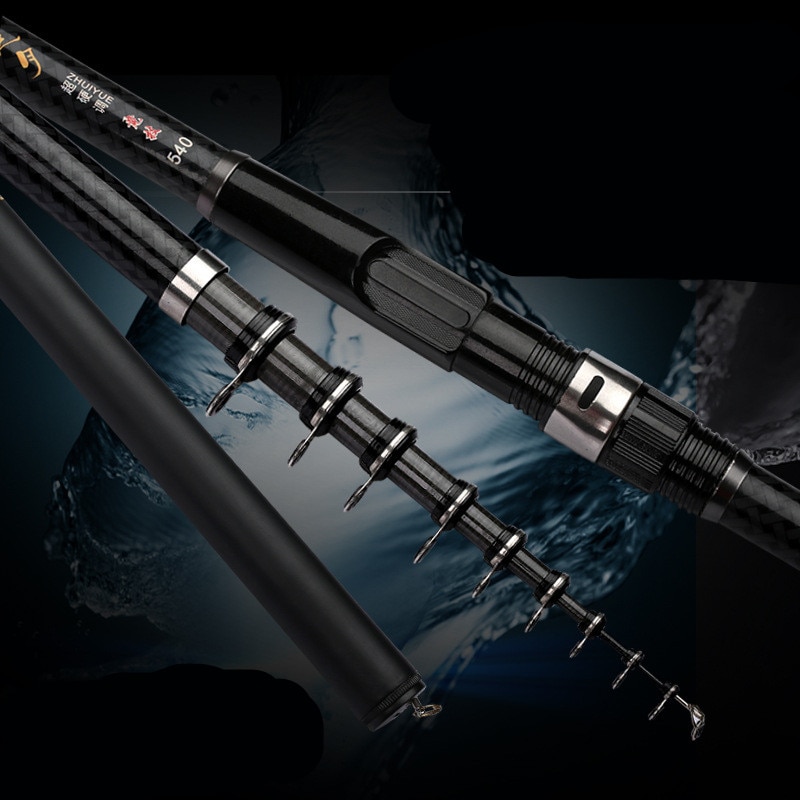 Caña de pescar giratoria telescópica, utensilio de fibra de carbono, ultraligero, resistente, para pesca sobre roca y en el mar, medidas 3,6 m, 4,5 m, 5,4 m, 6,3 m y 7,2 m