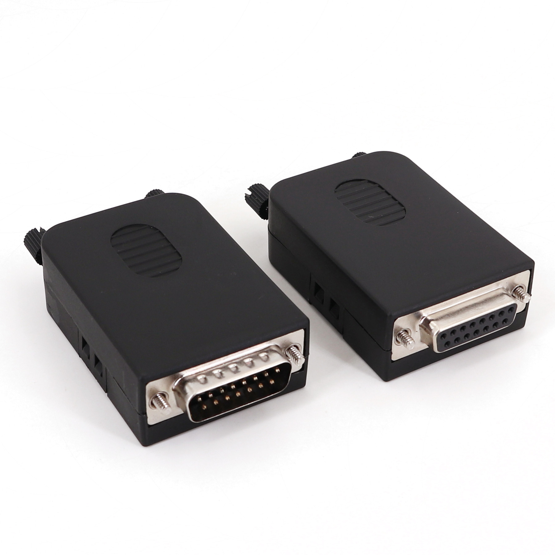 DB15 Male / Female 2 Row 15Pin Plug Breakout Terminals Board Connector with Black Plastic Cover