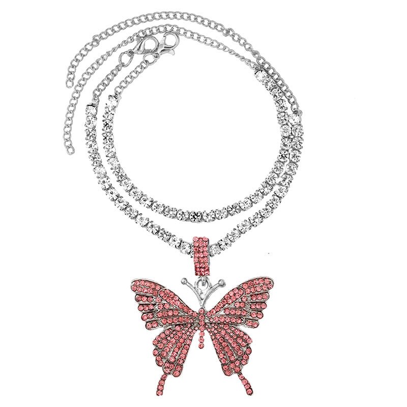 Caraquet Bling Crystal Tennis Chain Big Butterfly Anklet for Women Butterfly Charm Anklet Foot Chain Rhinestone Jewelry: 002804SL