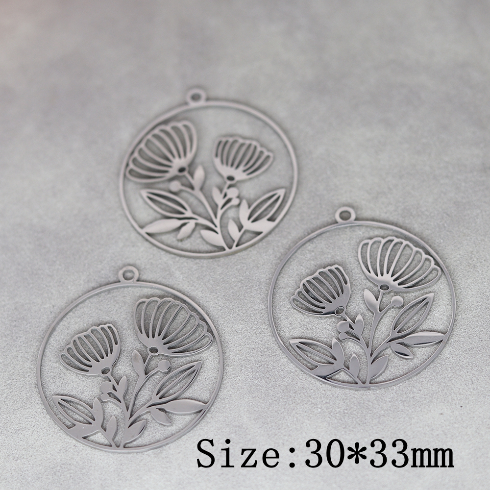 3 uds DIY pendientes borlas colgante de acero inoxidable hojas flor encanto para hacer joyería collar para mujer Accesorios: Plata antigua plateada