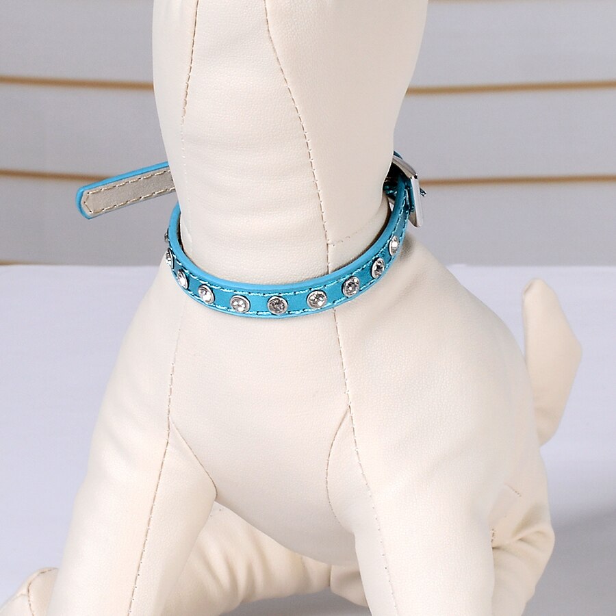 Bling Rhinestones PU Leather Cat Collar Crystal Studded Collars Yorkie Adjustable 8-11'' Cats Products for Pets Pink Red Purple