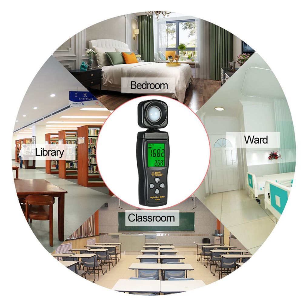 Smart Sensor AS803 Digital Light Meter LCD Handheld Illuminometer Light Meter 1-200000 Lux Tools Photometer Luminance Tester