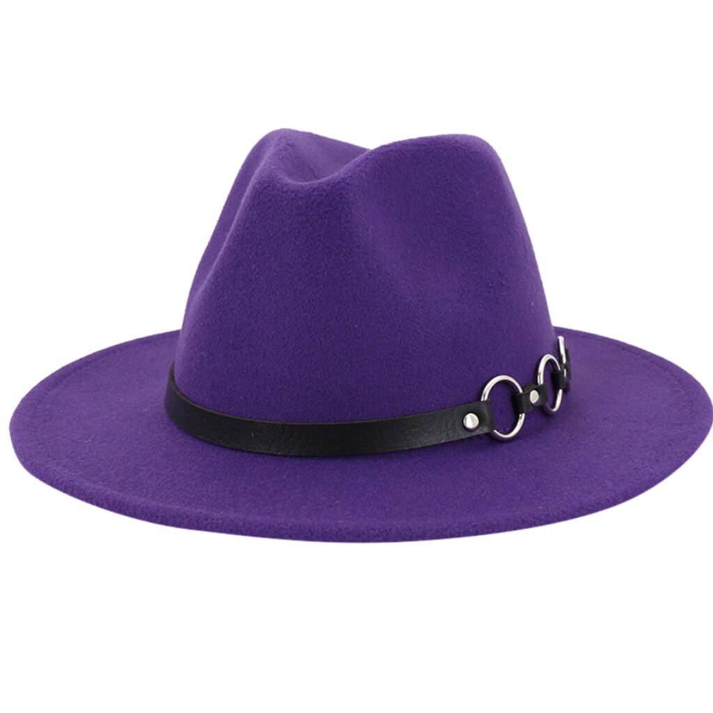 Elegante Grijze Wollen Fedora Hoed Voor Vrouwen Herfst Vintage Trilby Caps Wide Brim Jazz Kerk Toevallige Mannen Vilt Bowler Hoeden G: Puple