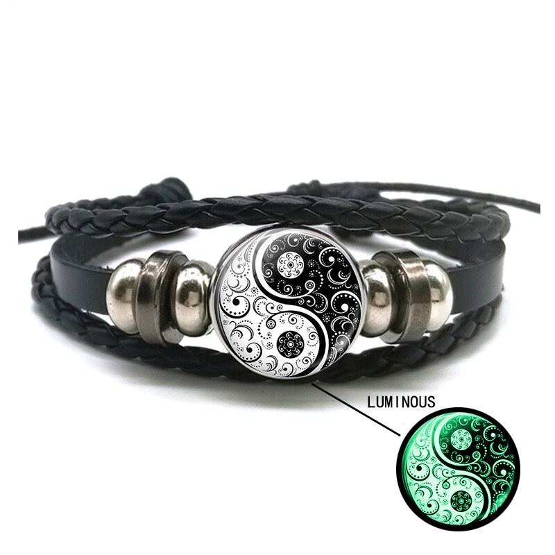 Leucht Yin Yang Geflochtene Leder Armbinde Jahrgang Tai Chi Kung Fu Zeichen Druckknopf Armbinde Männer Frauen Handgemachte Accessoires: Größe 3