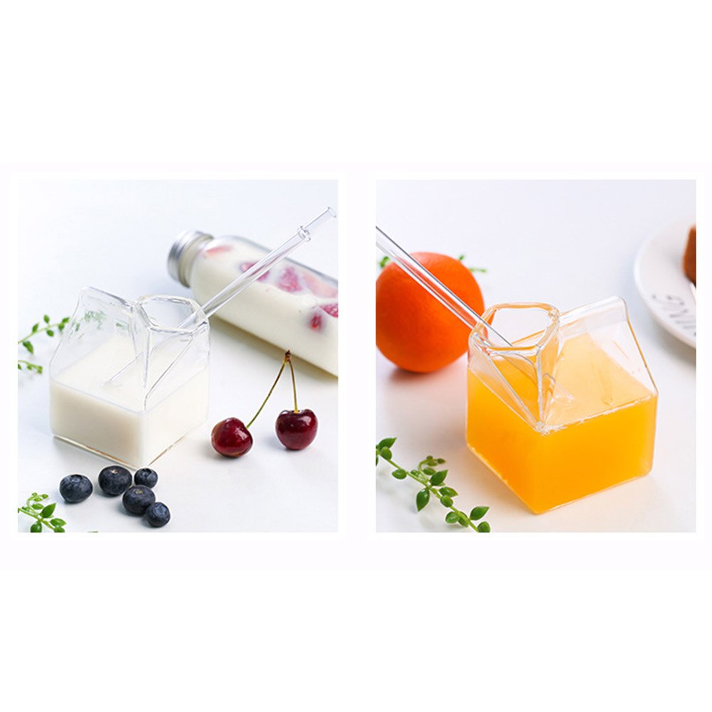 Milk Box Shaped Cup Glass Milk Carton Container Transparent Irregular Cup Widely usedIt can be used for milk juice coffee etc