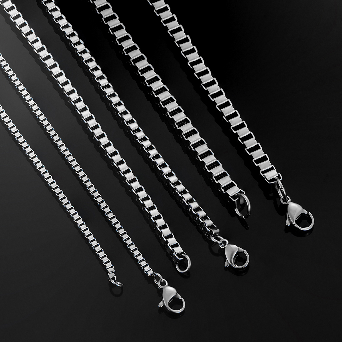 Hip Hop 2mm/3mm/4mm di spessore scatola catena a maglie in acciaio inossidabile classico stile punk collana per uomo donna gioielli da 14 a 40 pollici