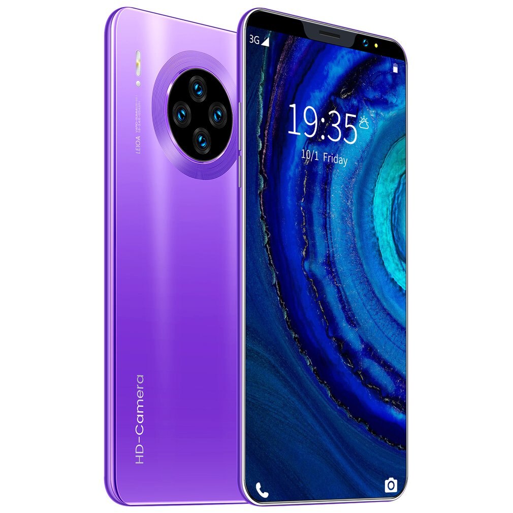 5.8 Inch Screen Mate33 Pro Smartphone with 512M+4GGB Large Memory Support Face/Fingerprint Unlock Dual SIM Mobile Phones: purple / Euro