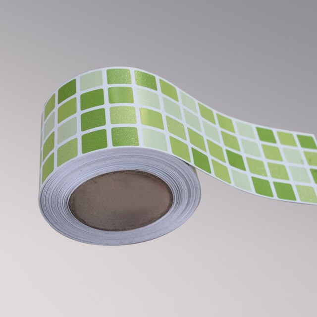 Waterproof Self Adhesive Oil-proof Kitchen Waist Line Wall Stickers Bathroom Wallpaper PVC Wallpaper Border Mosaic Tile Stickers: green