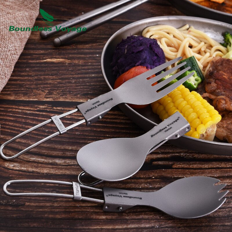 Grenzeloze Voyage Camping Servies Titanium Bestek Vouwen Lepel Vork Spork Eetstokjes Outdoor Picknick Draagbare Bestek Set