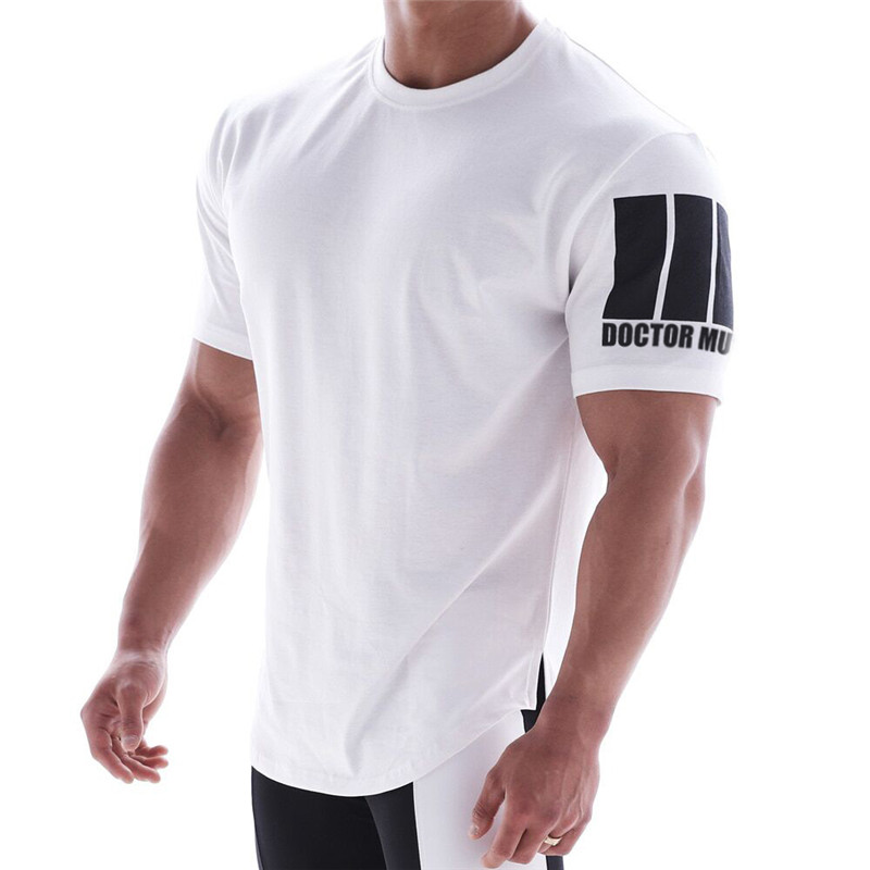Sommer herre fitnesscentre elastisk sport skjorte herre bomuld fitness løbe t-shirt mandlige store kortærmede fitnesscentre t-shirt: Hvid / Xxl