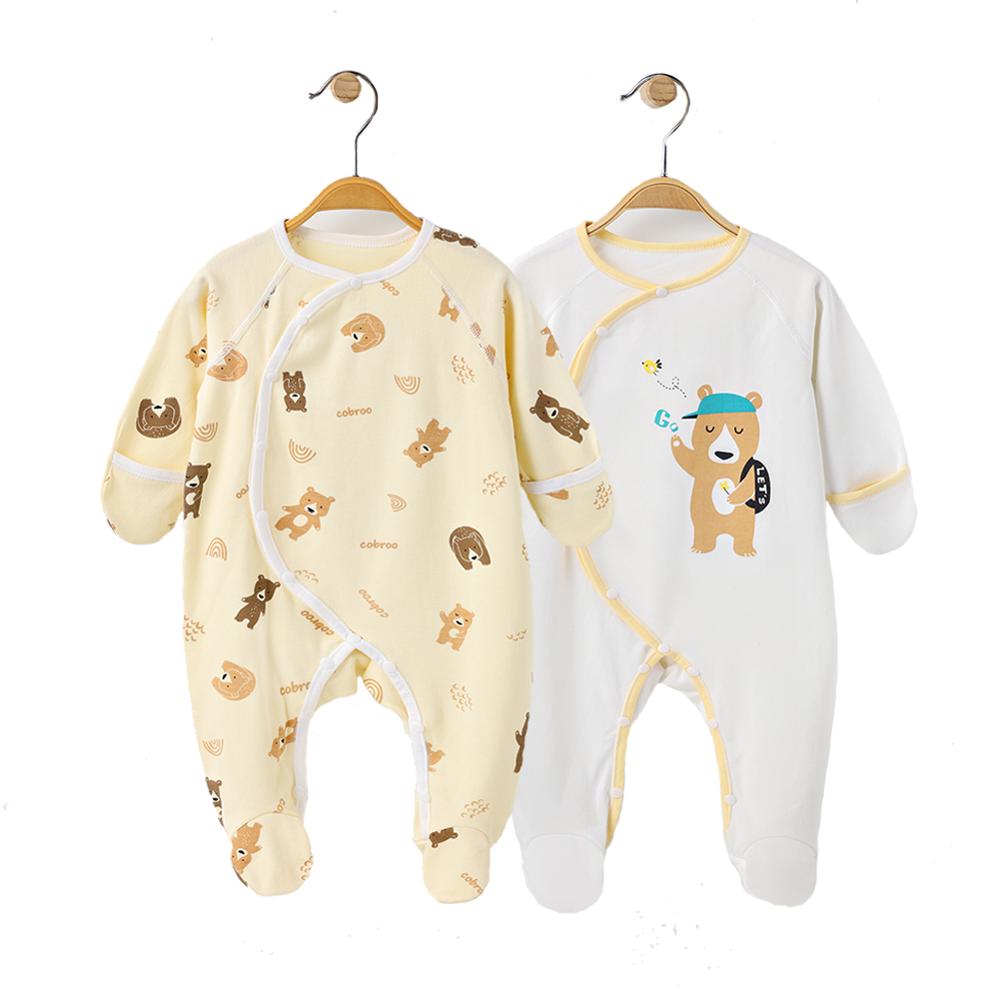 COBROO 100% cotone neonato ragazze Abiti 0-6 mesi bambino ragazzo piede pigiama con polsini a guanto tuta da notte neonato unisex giallo: giallo / Appena nato