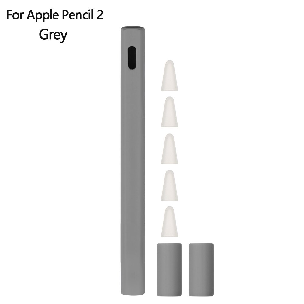 1 Juego de estuche para lápices de silicona, cubierta de la pluma táctil, Carcasa protectora para lápiz Apple 2/1: For Pencil 2 Grey