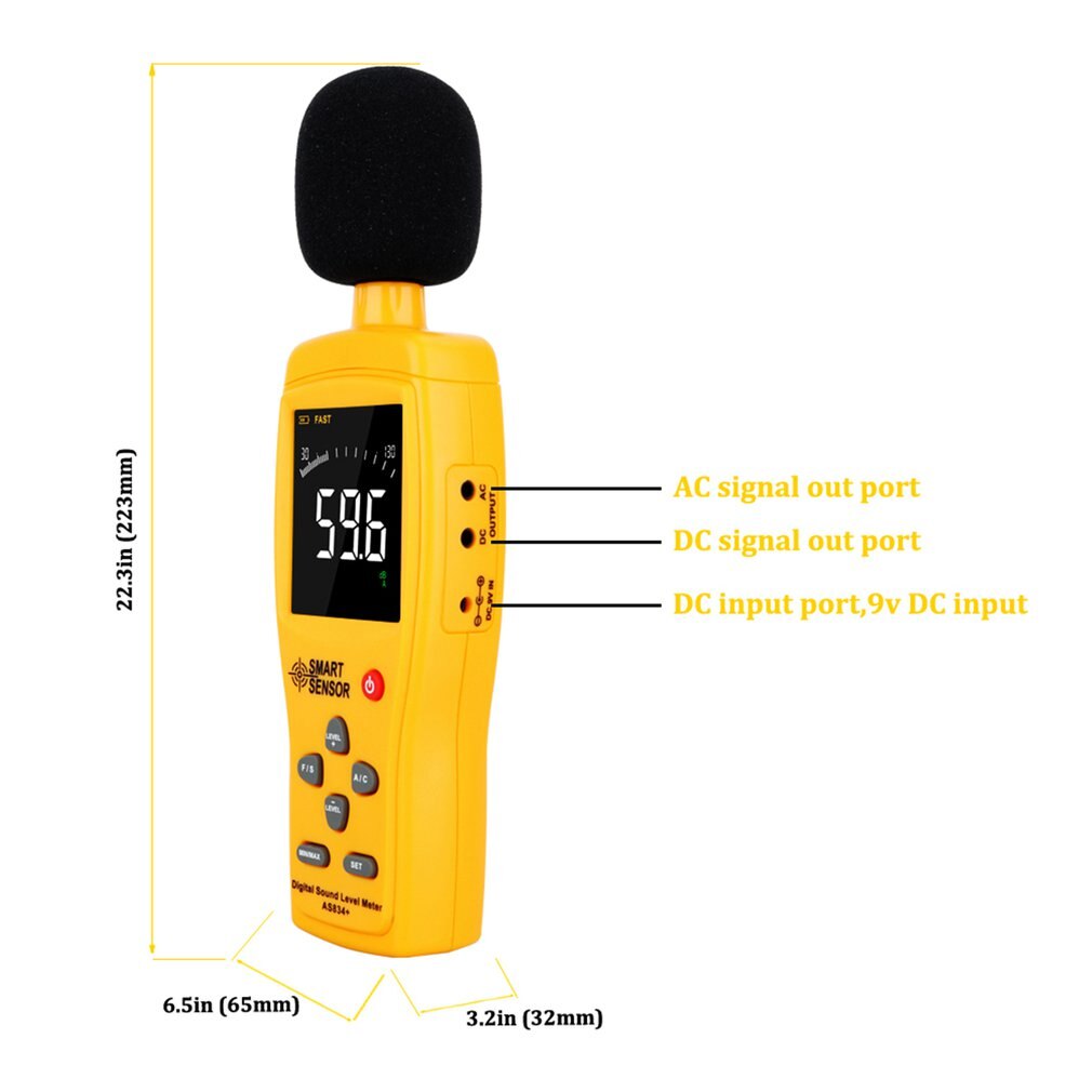 Digital Sound Noise Level Meter Decibel Detector Color LCD Display 30 ~ 130 DBA / 35 ~ 130dBC Db AS834 + Noise Level Meter