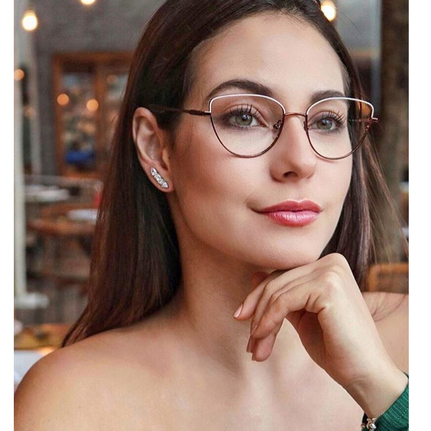 SOPRETTY de tendencia Retro Metal ojos de gato Marco de gafas de espejo plano, marcos de vidrio recetados para miopía, caso de hipermetropía F0225