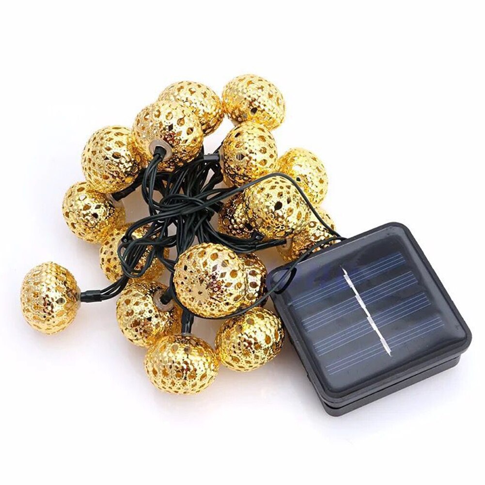 Solar LED Lights String Moroccan Ball Lantern Fairy Light Chain Waterproof String Lights Golden Silver Case Patio Garden Lamp