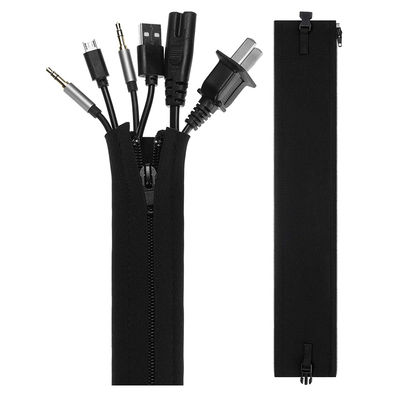 Cable Management Sleeves with zippers Adjustable Cable Tidy Sleeves Wire Protector for TV/ Computer/Home/Office - 50cm- 1~4 pack: 50X9cm  1PCS