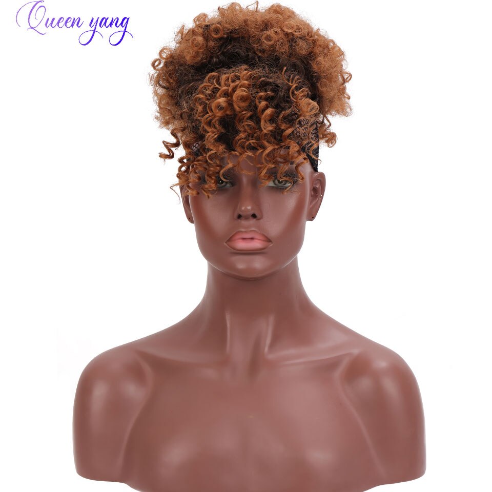 QUEENYANG Synthetic Drawstring African Fluffy Artificial Afro Puff Bun Puffs Ponytails Bun Wrap Natural Black Hair Extensions