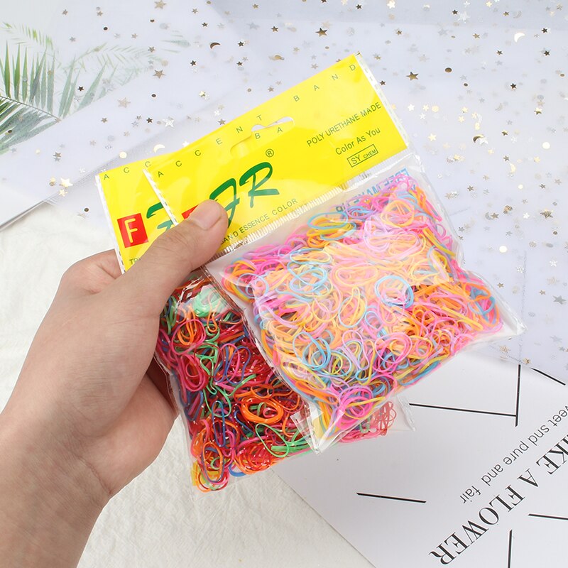 1000 Pcs 1Cm Schattig Meisje Kleurrijke Wegwerp Elasticiteit Rubberen Band Haar Band Paardenstaart Hoofd Touw Haar Ring Kind Haar accessoires