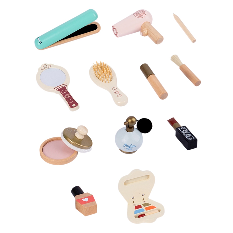 Baby-schminkset aus holz für mädchen, spielzeug-kosmetiktasche zum rollenspiel, friseursalon-spielzeug, schminkwerkzeug-einstellen für weihnachten: Ursprünglich Titel