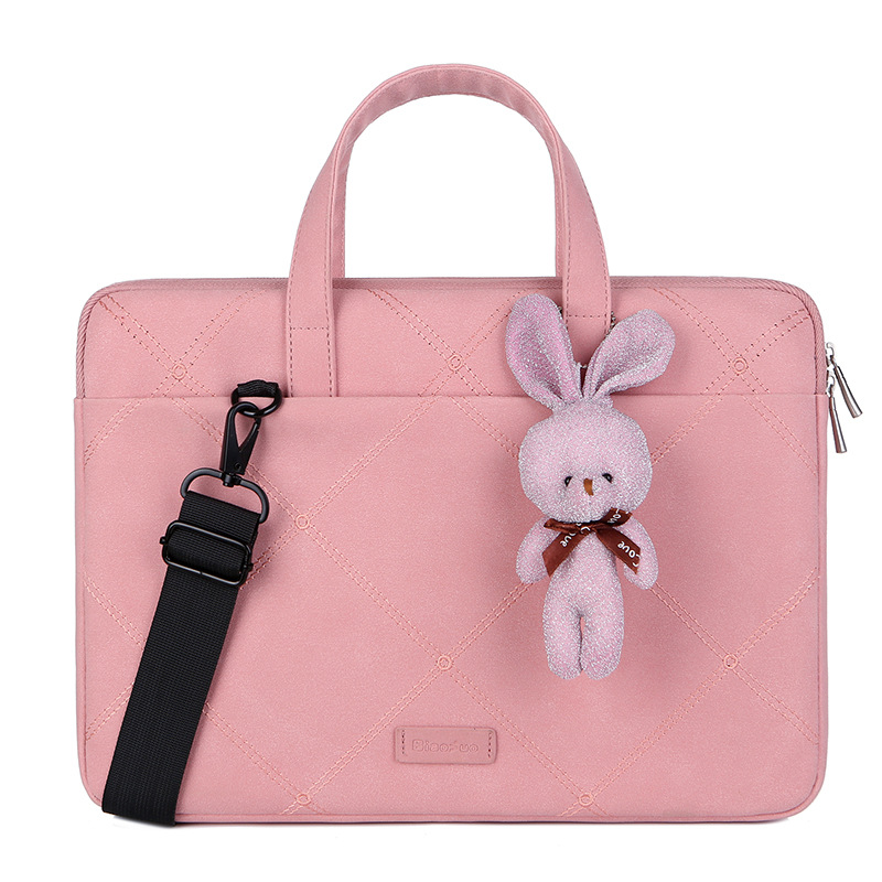 Modische Laptoptasche, Handtasche aus mattiertem Stoff, 13-Zoll-Innenfach, 15,6 Zoll 14 Zoll Einzelschulter: 15,6-zoll / Rosa