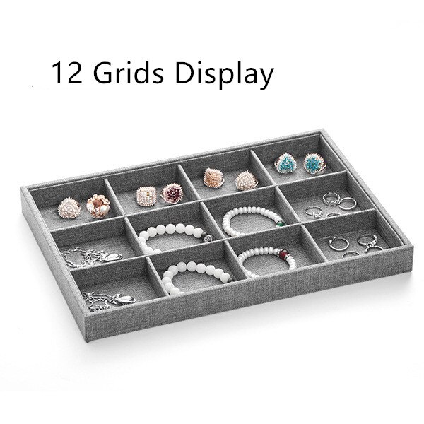 linen Ring Earrings Display Tray Slot Jewelry Cufflinks Organizer Holder Case Box Showcase Ring Earring Jewelry Display: 12 Grids