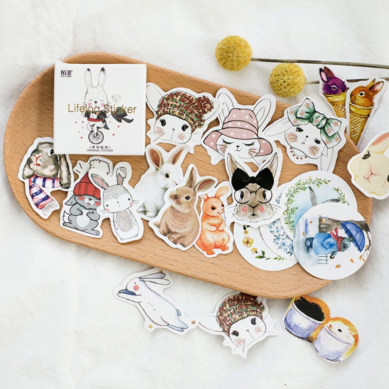 Many Cute bunny Hello rabbit PVC stickers photo album decorative Sealing sticker pet DIY mixed Styling
