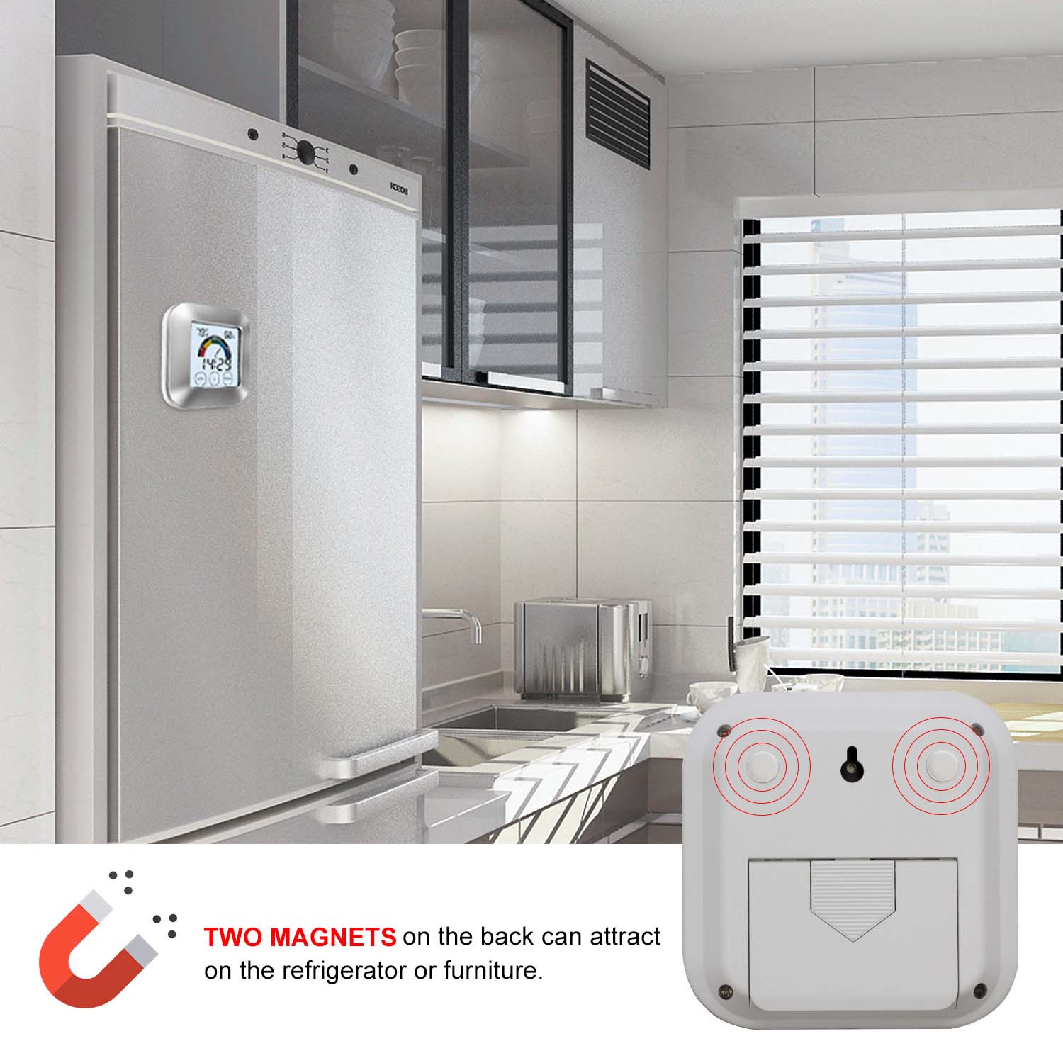 Indoor thermometer digital kitchen Humidity Monitor Touchscreen Backlight Timer Digital Display Temperature Humidity Clock