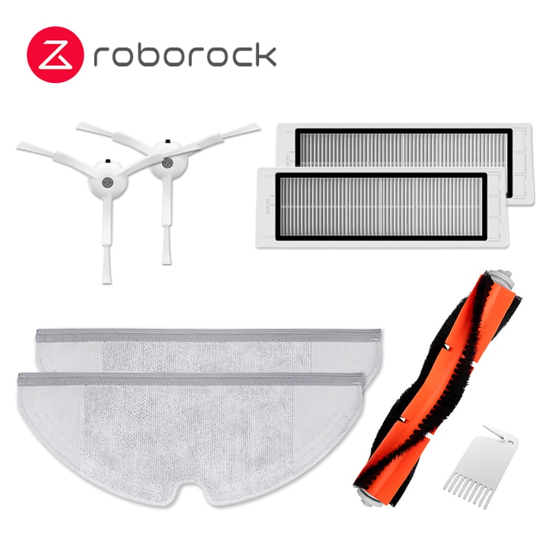 Original roborock  s5 max  s6 maxv robotstøvsuger reservedele pakke kit moppeklude tør våd mopping  *2 filter  *1 sidebørste *2