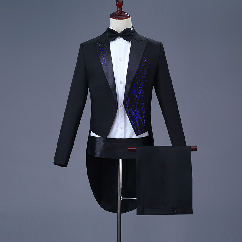 Vrouwen Kleding Effen Kleur Smoking mannen Slim Jurk Pak Refrein Pak Stadium Kostuum Magic mannen Tuxedo Black Vrouwen pak Twee stuk