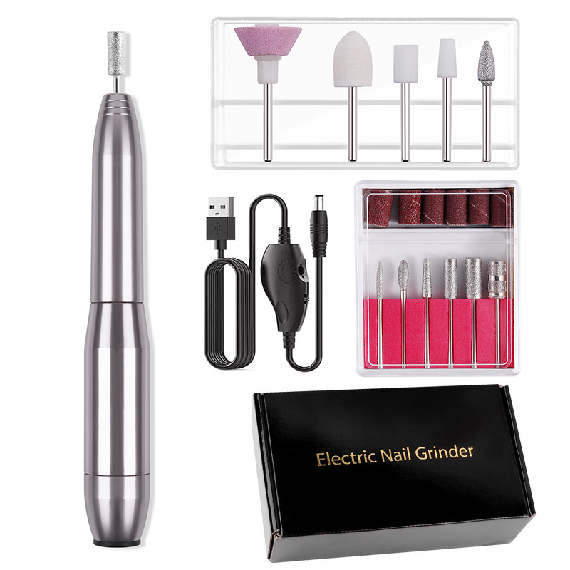 Elektrische Manicure Boor Usb Boormachine Voor Nagels Accessoires Nail Apparatuur Professionele Nagelvijl Set Molen Alle Cutter Art: Silver